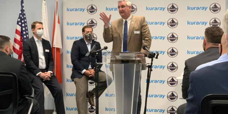 Governor Eric Holcomb speaks at MonoSol's Ribbon Cutting Ceremony in Lebanon, Indiana